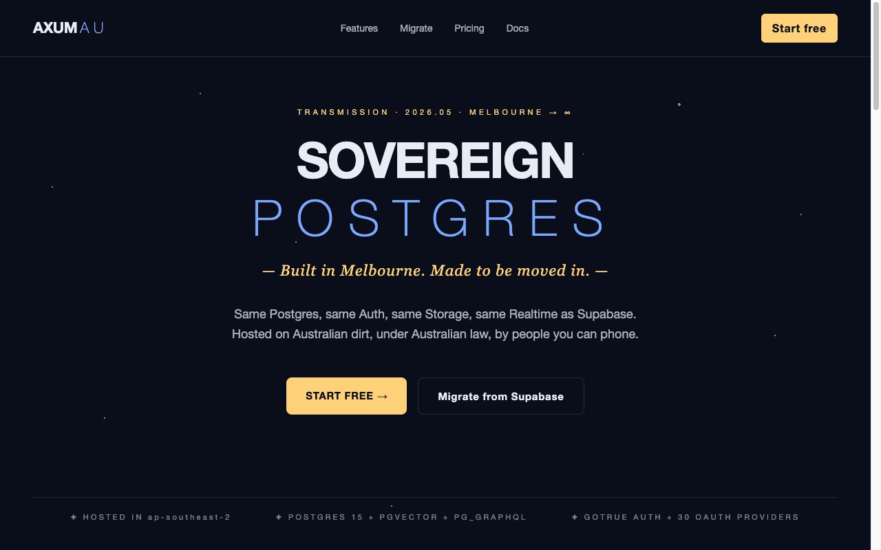 Axum — sovereign Postgres